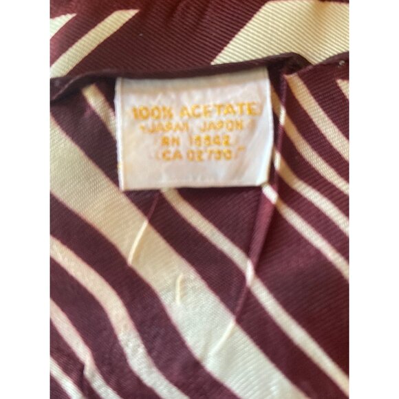 Vintage 1960's Burgundy Cream Graphic Stripe Scarf Square - Picture 3 of 5